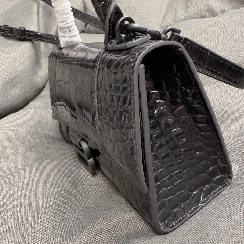 BestValue Balenciaga Mini Hourglass Croc-Pattern Bag in Black 69981