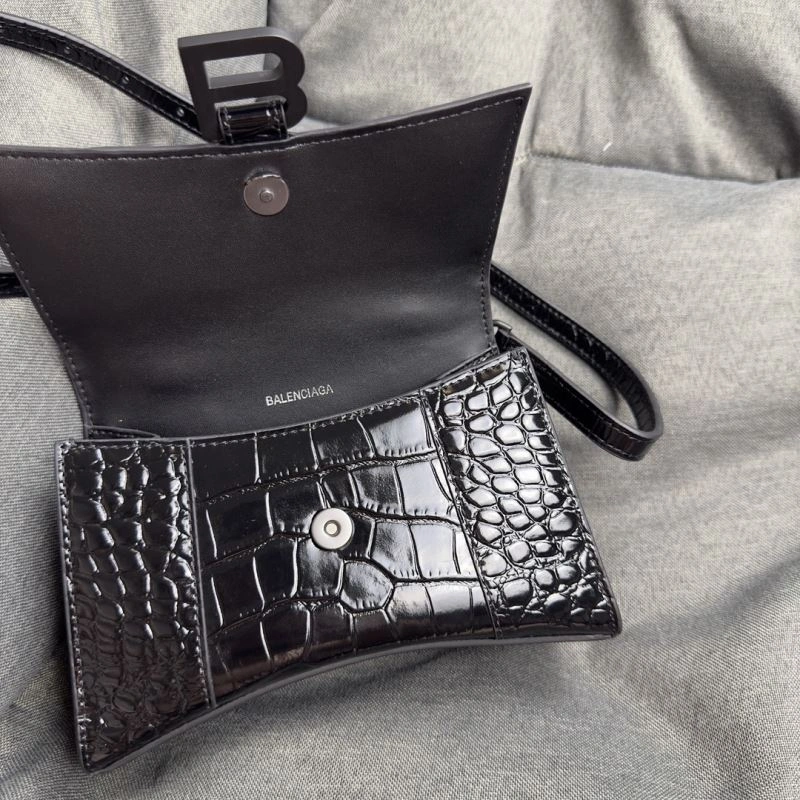 BestValue Balenciaga Mini Hourglass Croc-Pattern Bag in Black 69981
