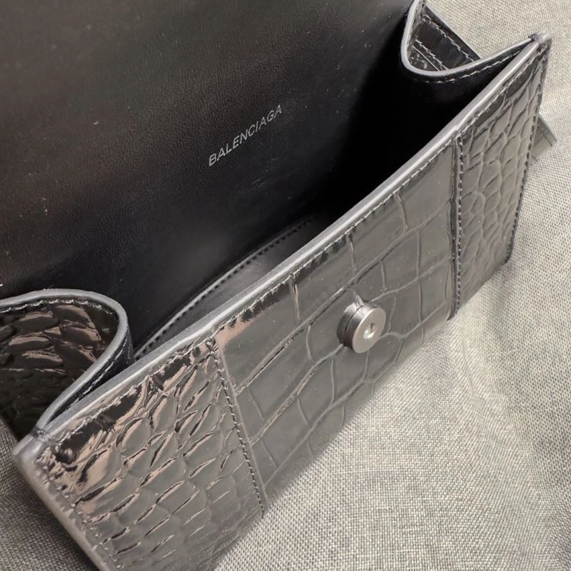 BestValue Balenciaga Mini Hourglass Croc-Pattern Bag in Black 69981