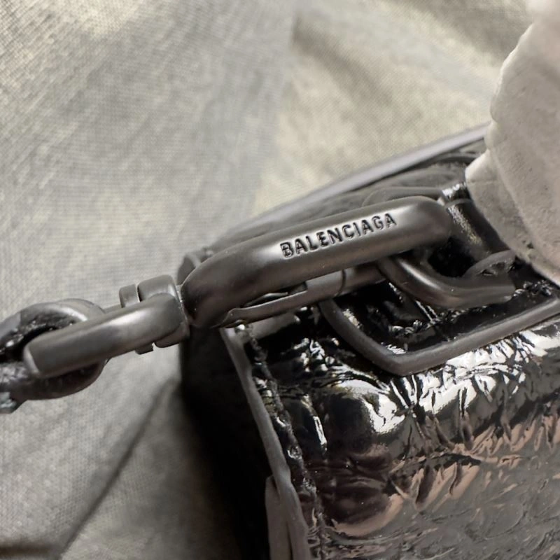 BestValue Balenciaga Mini Hourglass Croc-Pattern Bag in Black 69981