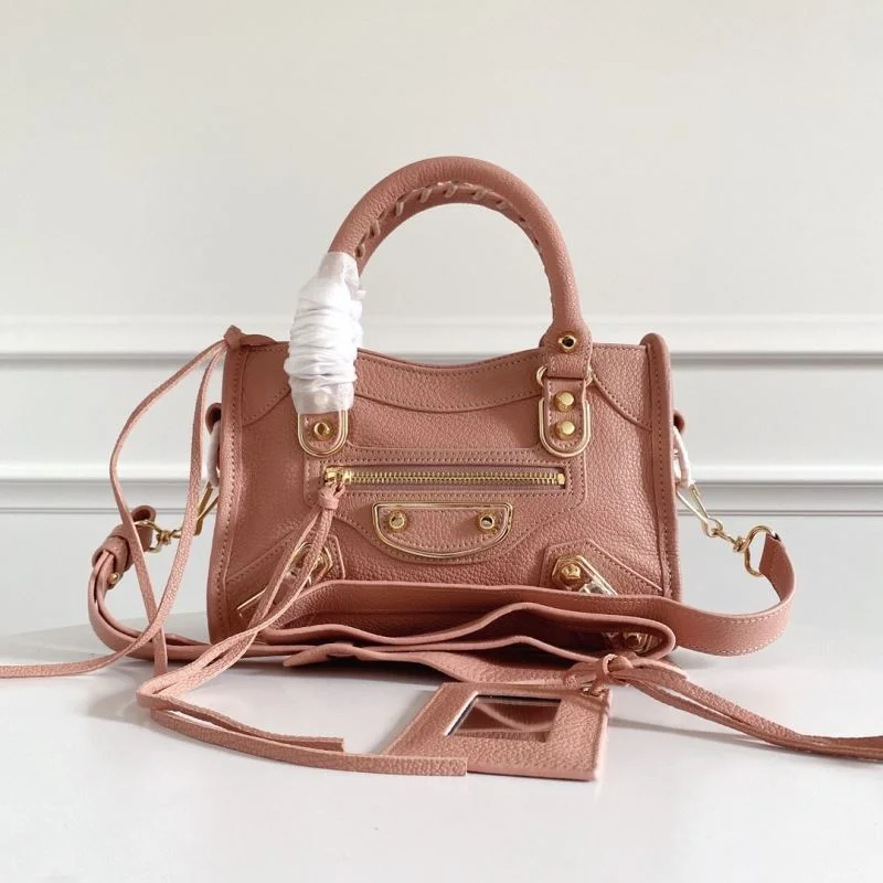 Balenciaga Mini Italian Goatskin Motorcycle Bag with Gold Buckle - Light Pink Classic 38310