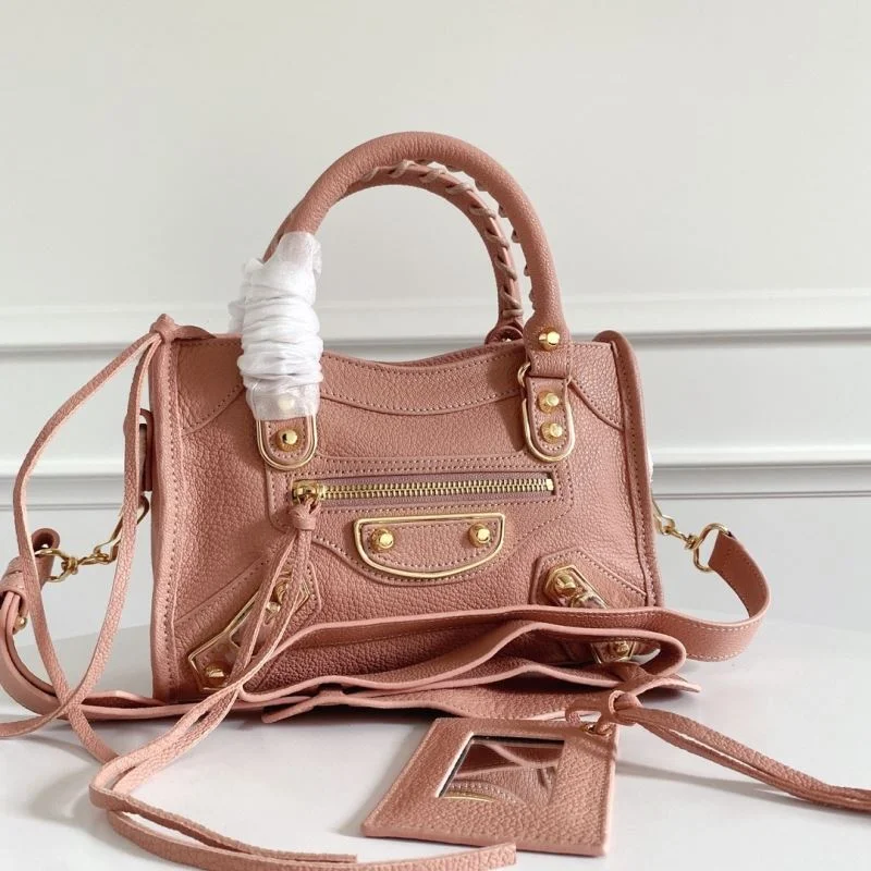 Balenciaga Mini Italian Goatskin Motorcycle Bag with Gold Buckle - Light Pink Classic 38310