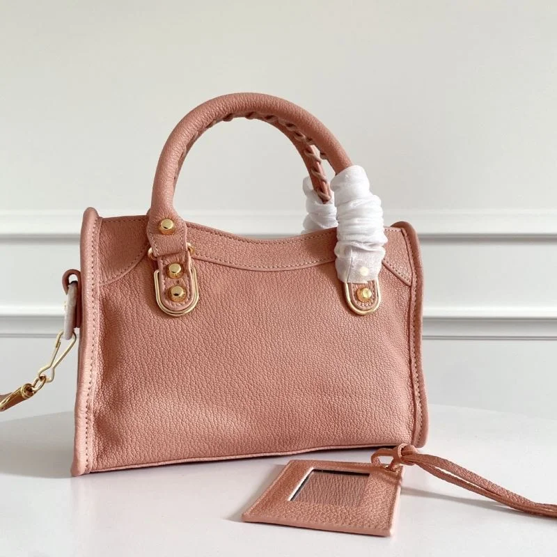 Balenciaga Mini Italian Goatskin Motorcycle Bag with Gold Buckle - Light Pink Classic 38310