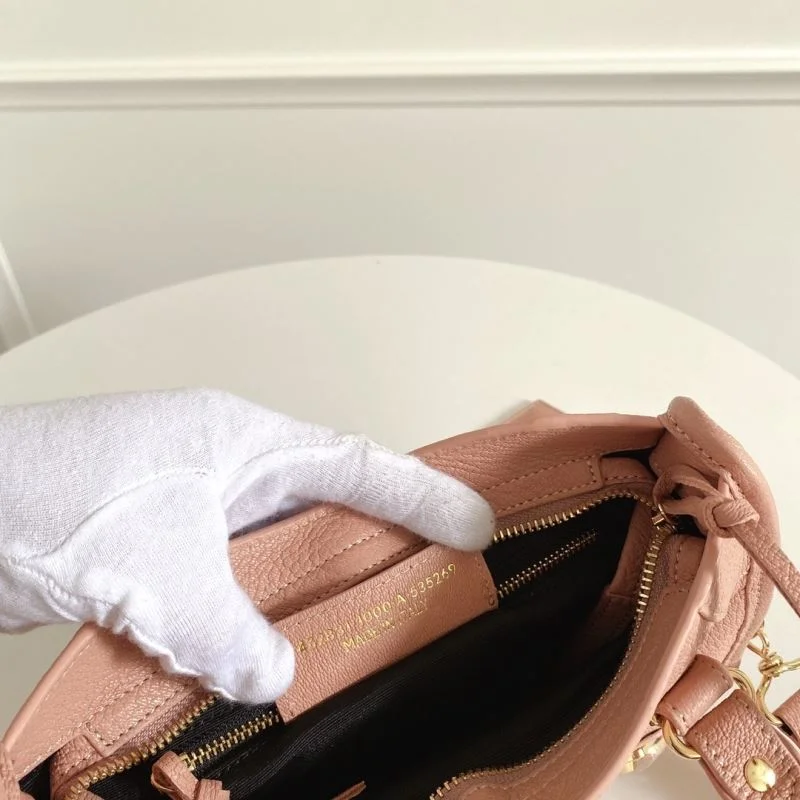 Balenciaga Mini Italian Goatskin Motorcycle Bag with Gold Buckle - Light Pink Classic 38310