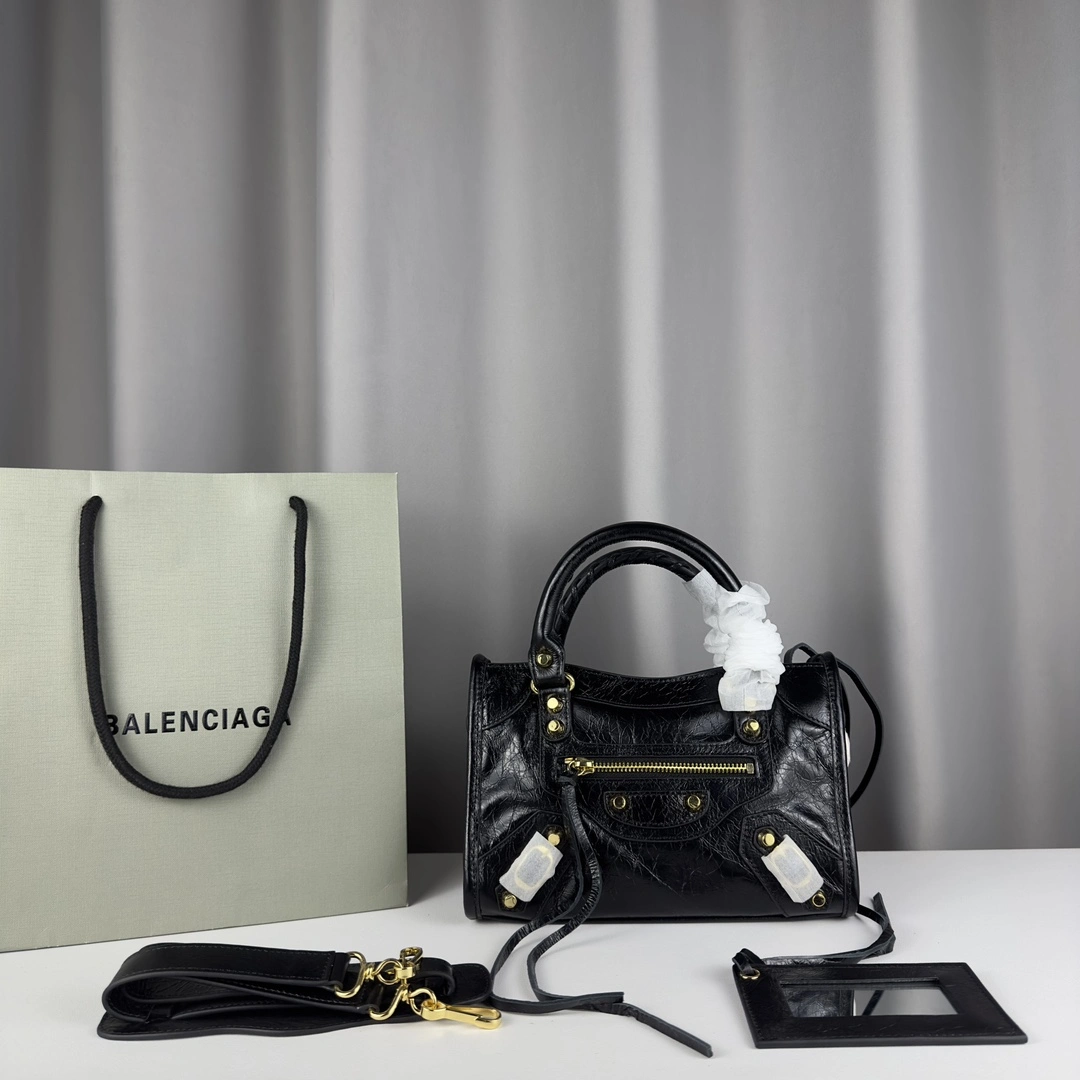 UrbanStyle Balenciaga Mini Motorcycle Bag - Logo Print with Gold Studs 60990