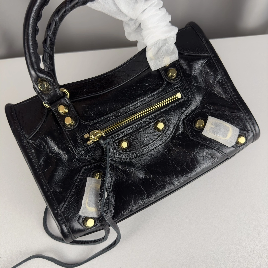 UrbanStyle Balenciaga Mini Motorcycle Bag - Logo Print with Gold Studs 60990