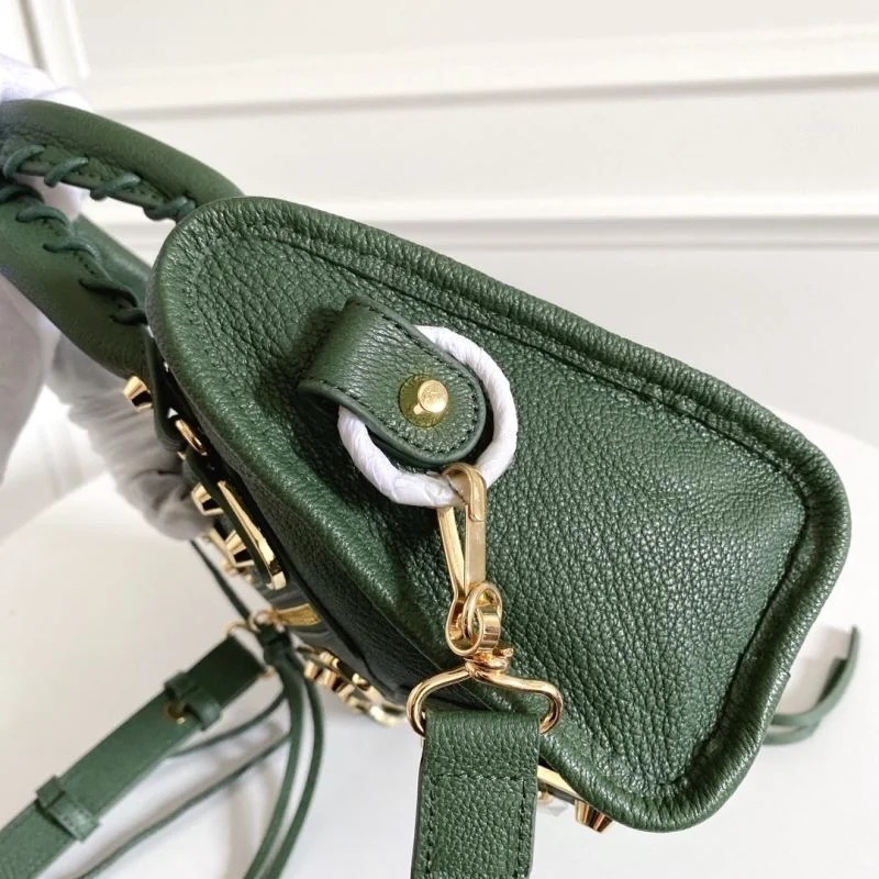 Bold Balenciaga Mini Olive Green Goat Leather Motorcycle Bag with Gold Buckle 38369