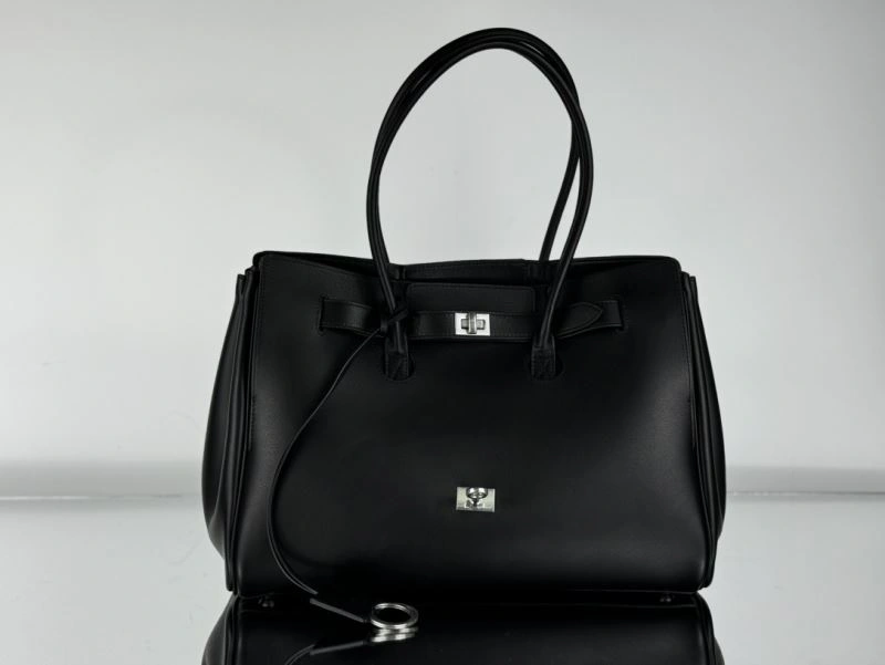 Compact Balenciaga  Black Silver Bel-Air Calfskin Shoulder Bag 67003