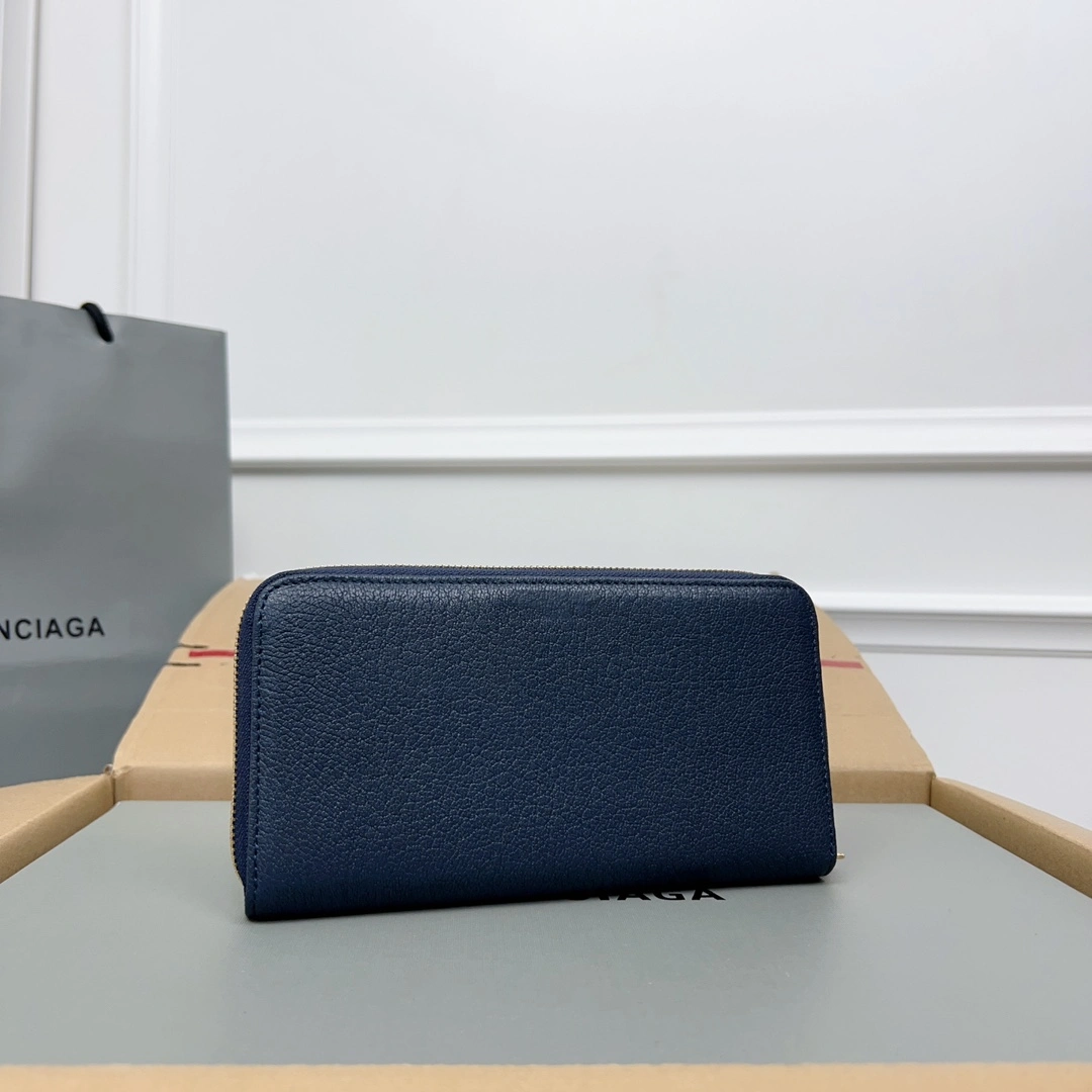 Balenciaga Navy Blue Vintage Leather Biker Wallet with Card Holder Supportive 60898