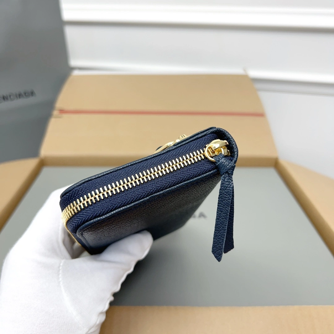 Balenciaga Navy Blue Vintage Leather Biker Wallet with Card Holder Supportive 60898