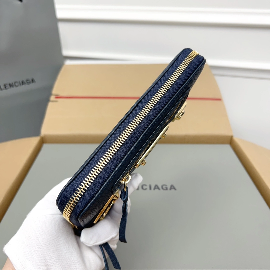 Balenciaga Navy Blue Vintage Leather Biker Wallet with Card Holder Supportive 60898