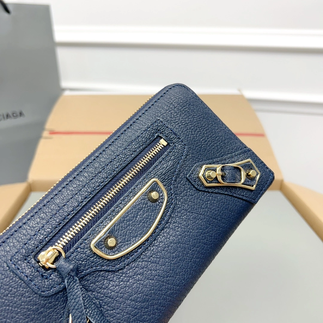 Balenciaga Navy Blue Vintage Leather Biker Wallet with Card Holder Supportive 60898