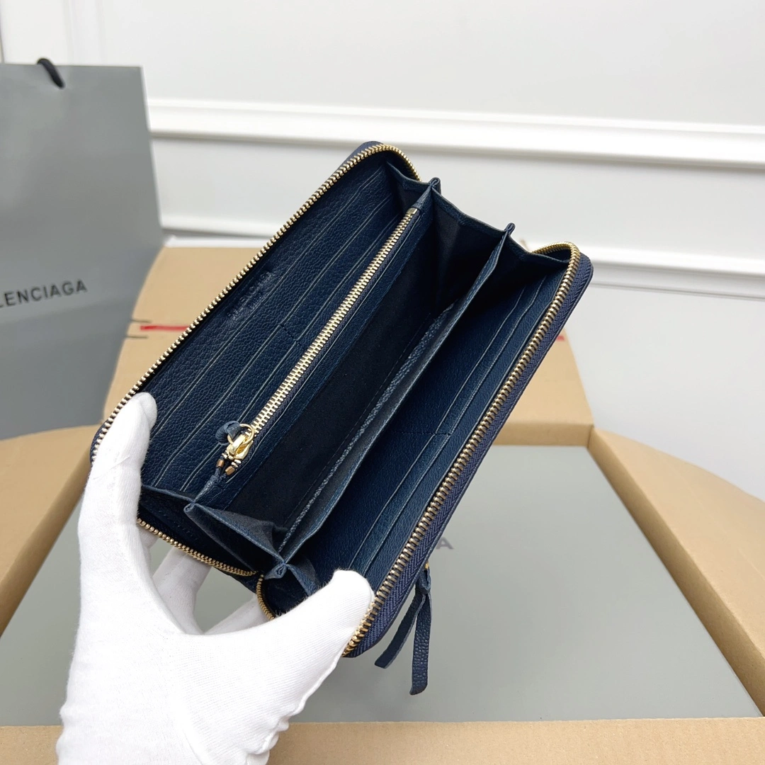 Balenciaga Navy Blue Vintage Leather Biker Wallet with Card Holder Supportive 60898