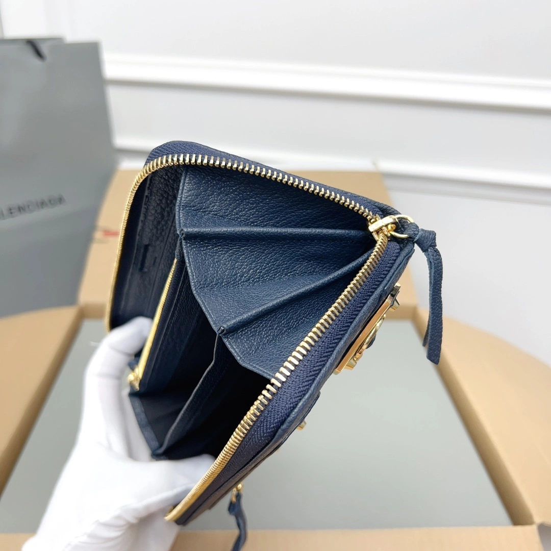 Balenciaga Navy Blue Vintage Leather Biker Wallet with Card Holder Supportive 60898
