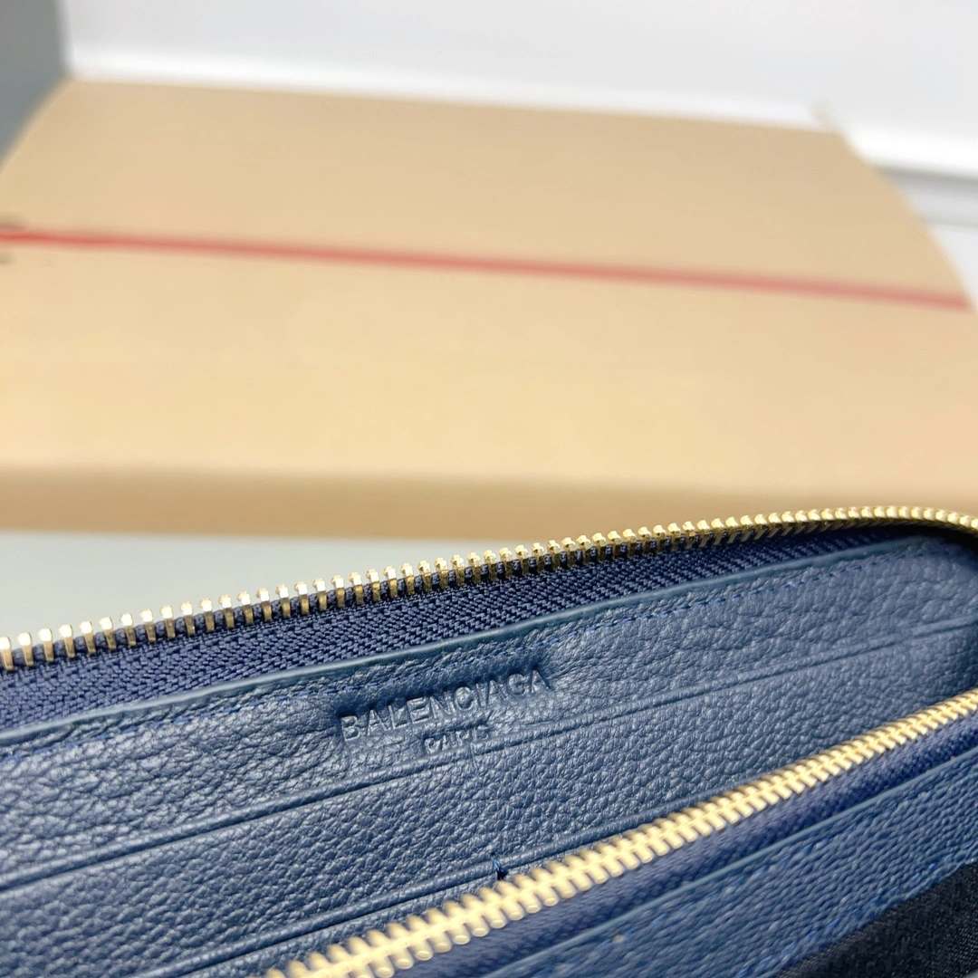 Balenciaga Navy Blue Vintage Leather Biker Wallet with Card Holder Supportive 60898
