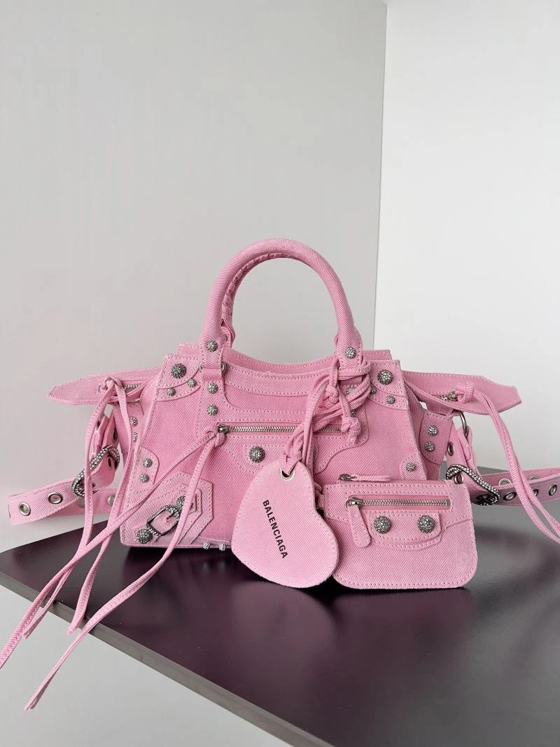 Upgraded Balenciaga Neo Cagole Distressed Denim Motorcycle Bag 72681