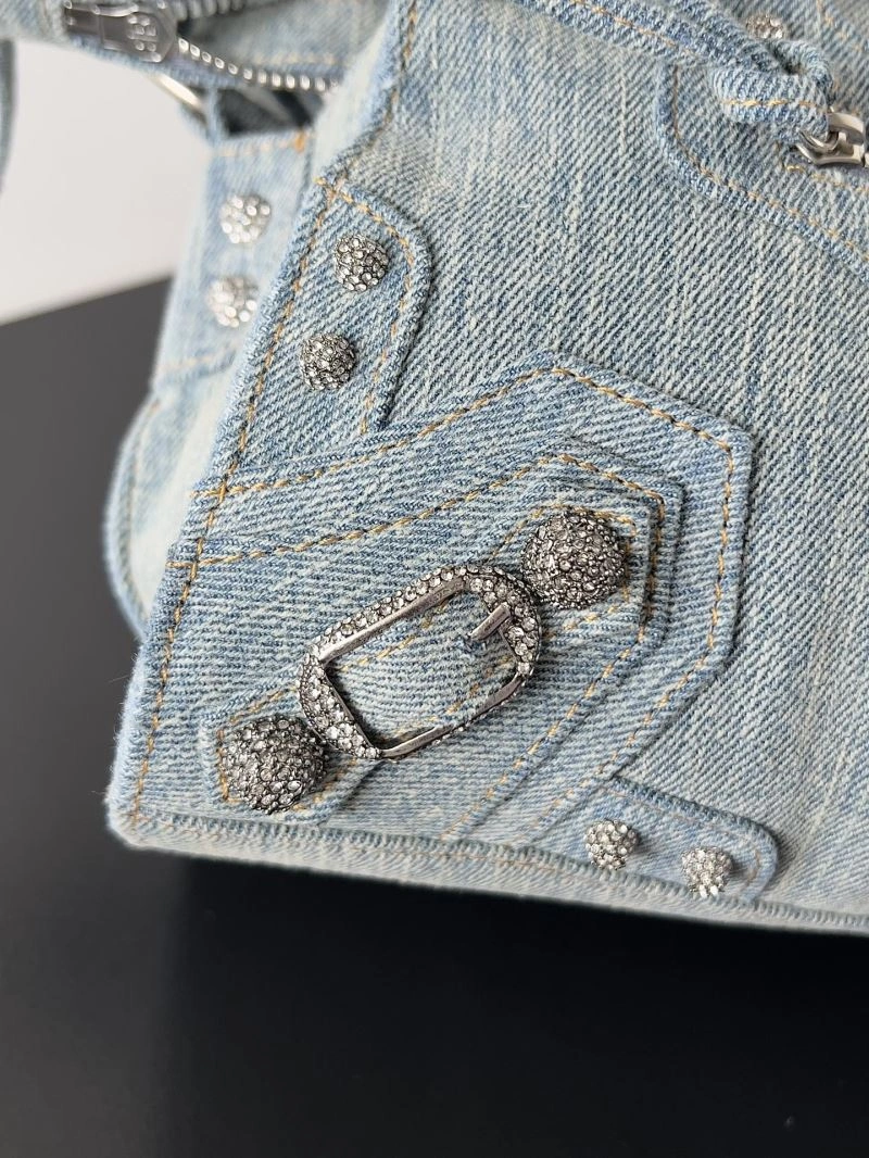 DailyWear Balenciaga Neo Cagole Distressed Denim Motorcycle Bag 72673