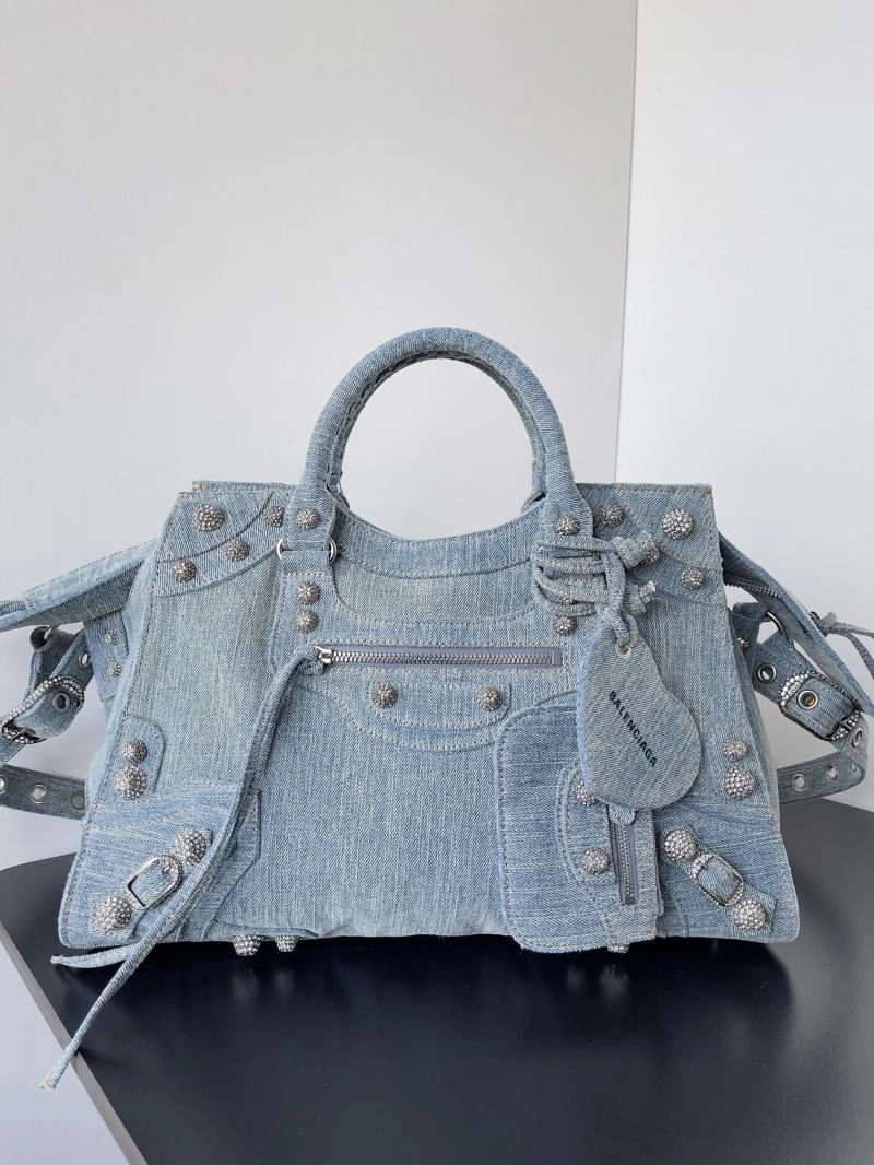 BestValue Balenciaga Neo Cagole Distressed Denim Motorcycle Bag 72668