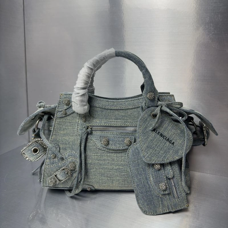 Balenciaga Neo Cagole Distressed Denim Motorcycle Bag Minimalist 72677