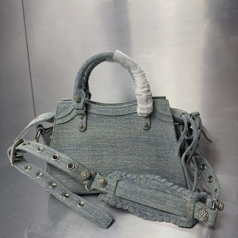 Balenciaga Neo Cagole Distressed Denim Motorcycle Bag Minimalist 72677