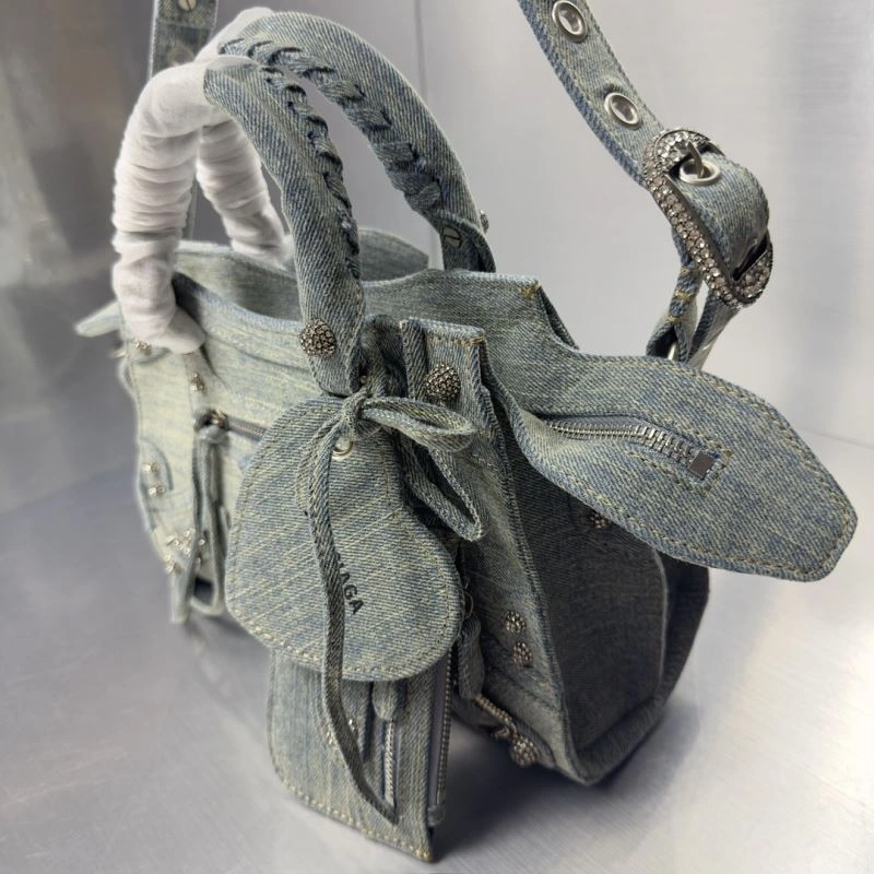 Balenciaga Neo Cagole Distressed Denim Motorcycle Bag Minimalist 72677