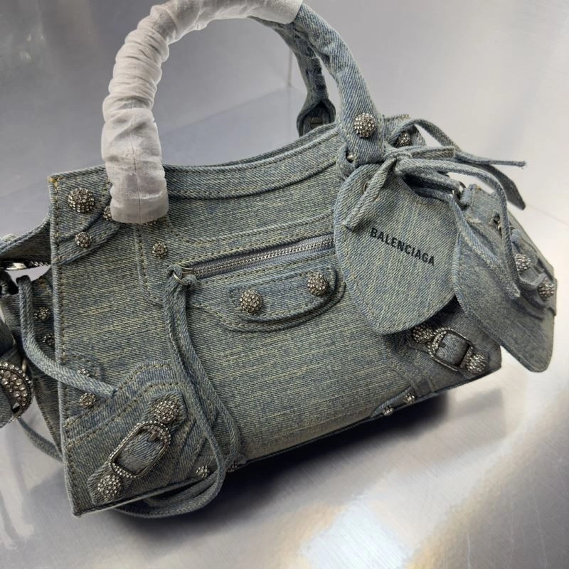 Balenciaga Neo Cagole Distressed Denim Motorcycle Bag Minimalist 72677