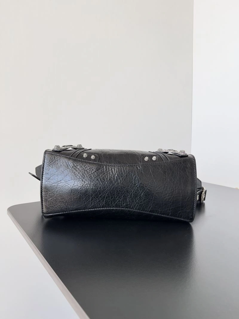 Elegant Balenciaga Neo Cagole Distressed Lambskin Motorcycle Bag with Mirror 66954