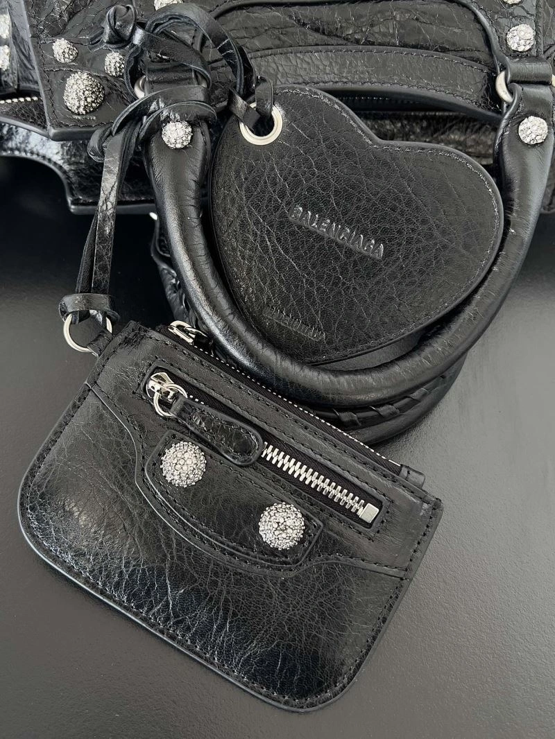 Elegant Balenciaga Neo Cagole Distressed Lambskin Motorcycle Bag with Mirror 66954