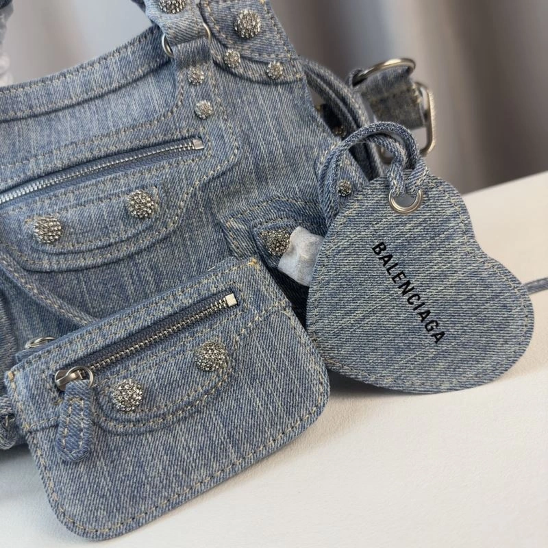 Balenciaga Neo Cagole Heart Mirror Denim Motorcycle Bag Resilient 78778