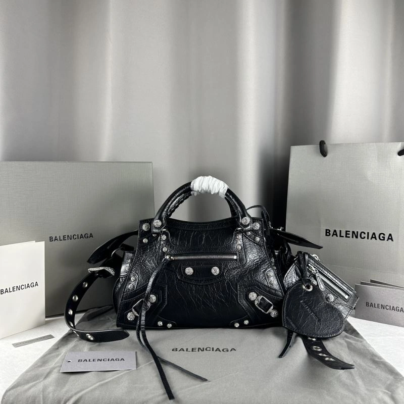 Balenciaga Neo Cagole Heart Mirror Motorcycle Bag in Black Crackle SportInspired 78784
