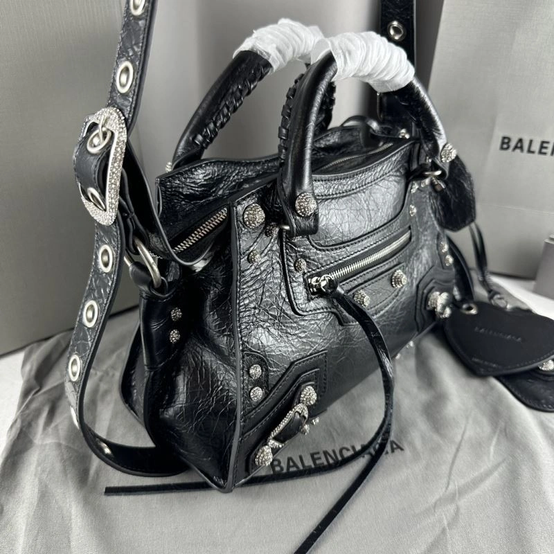 Balenciaga Neo Cagole Heart Mirror Motorcycle Bag in Black Crackle SportInspired 78784