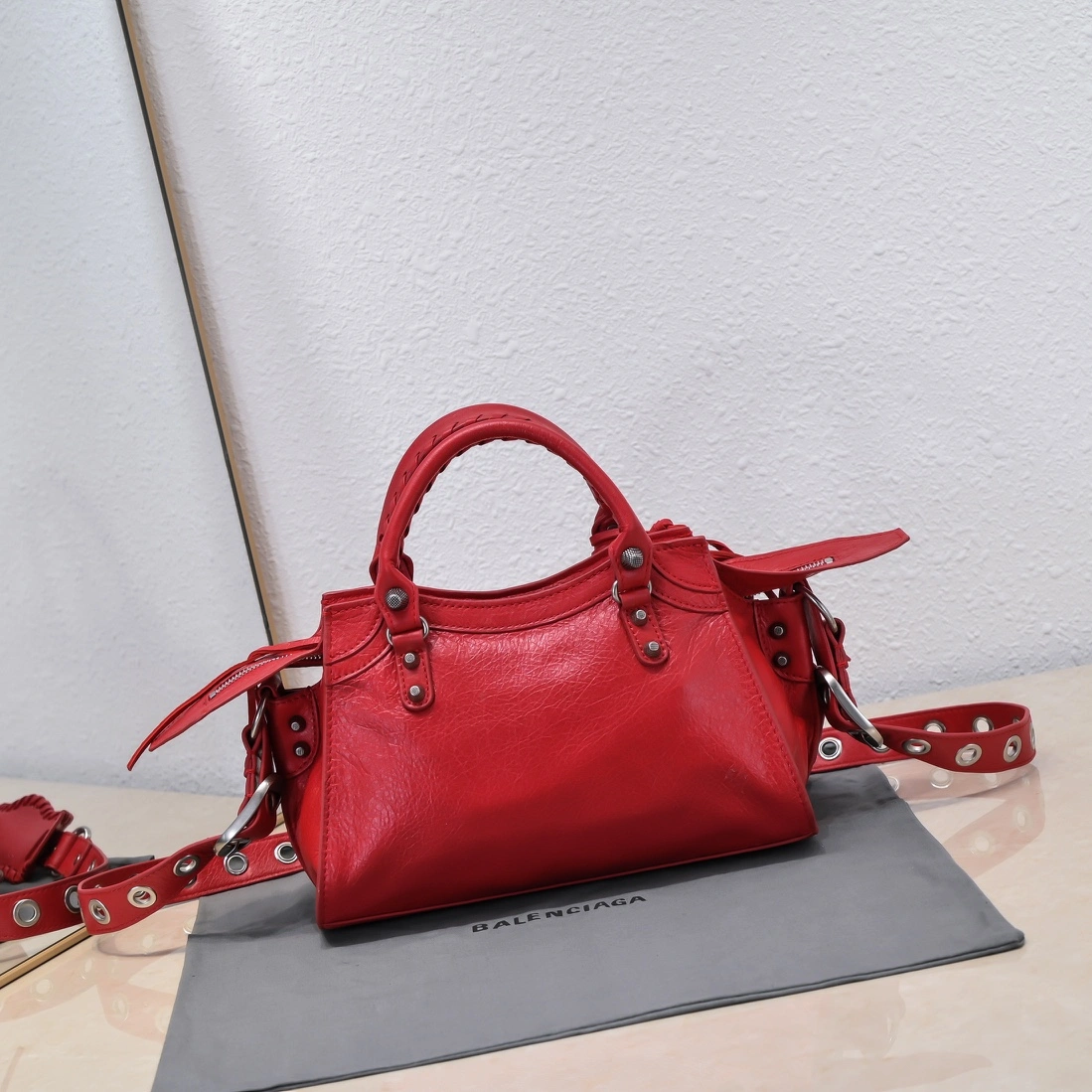 Balenciaga Neo Cagole Heart Mirror Red Lambskin Bag Compact 60969