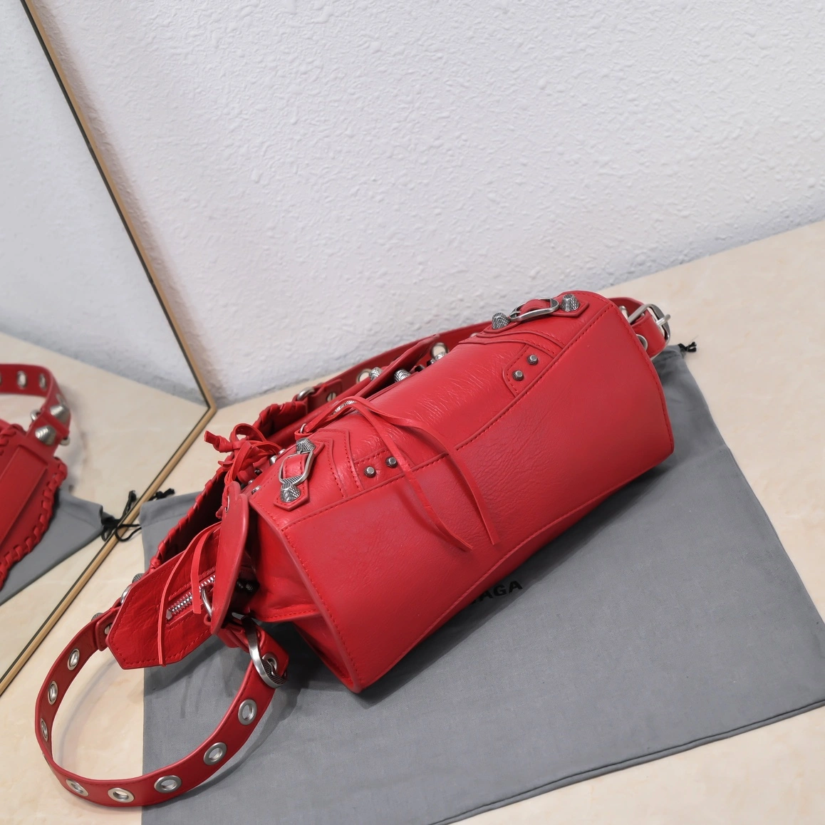 Balenciaga Neo Cagole Heart Mirror Red Lambskin Bag Compact 60969
