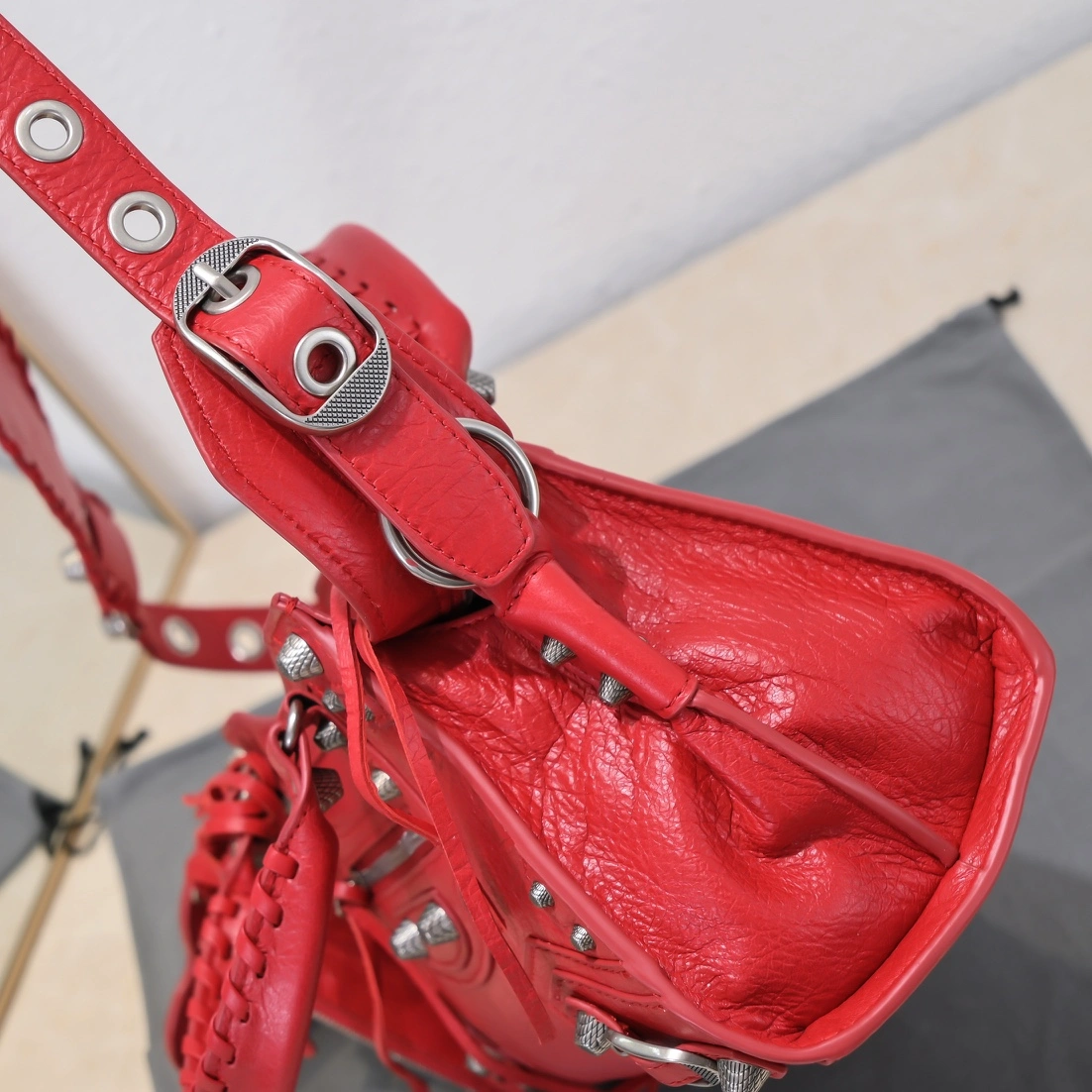 Balenciaga Neo Cagole Heart Mirror Red Lambskin Bag Compact 60969