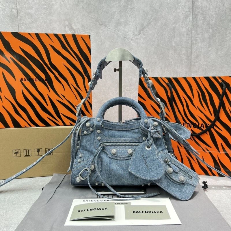 Balenciaga Neo Cagole Studded Denim Motorcycle Bag - Special Price NewStyle 72678