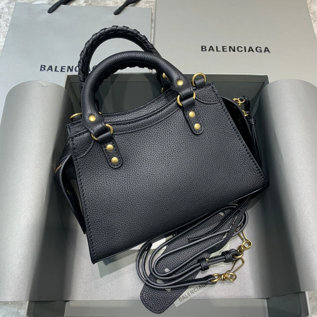 GoodFit Balenciaga Neo  Black Litchi Motorcycle Bag with Gold Accents 64661