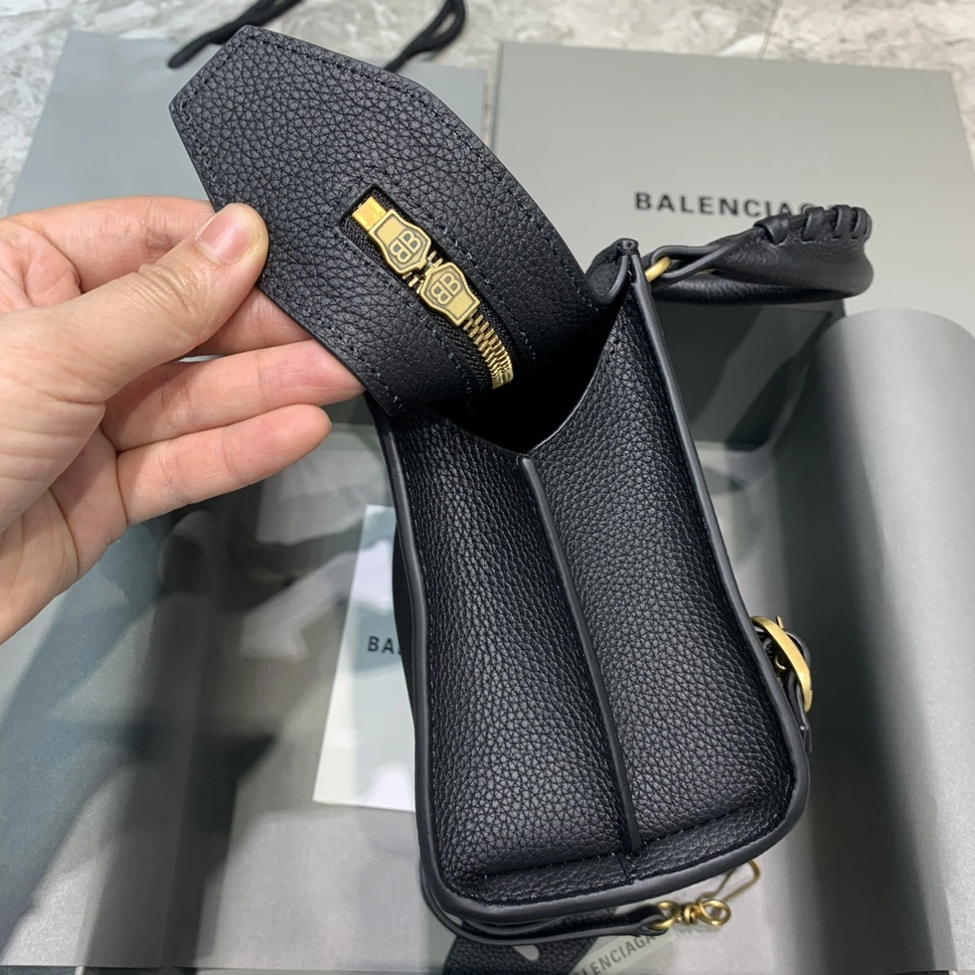 GoodFit Balenciaga Neo  Black Litchi Motorcycle Bag with Gold Accents 64661