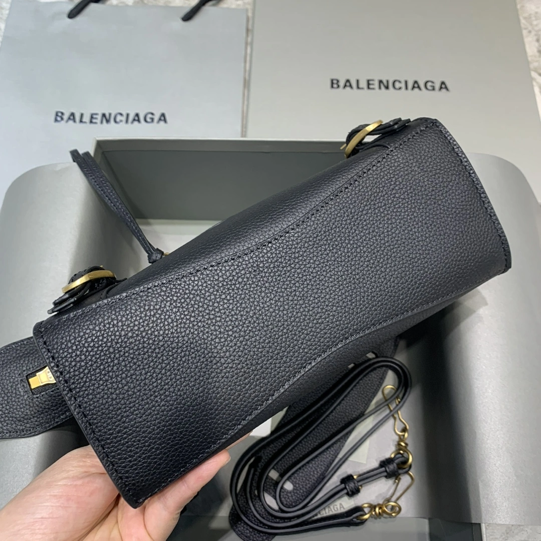 GoodFit Balenciaga Neo  Black Litchi Motorcycle Bag with Gold Accents 64661