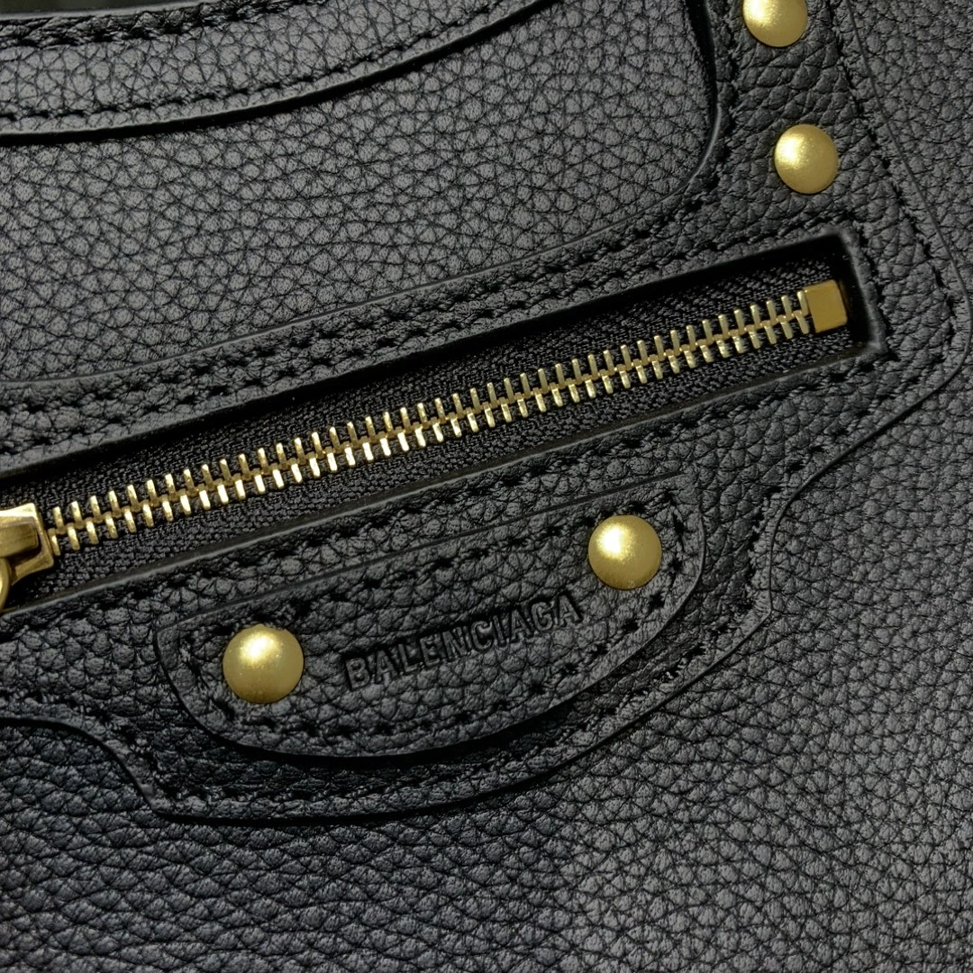 GoodFit Balenciaga Neo  Black Litchi Motorcycle Bag with Gold Accents 64661