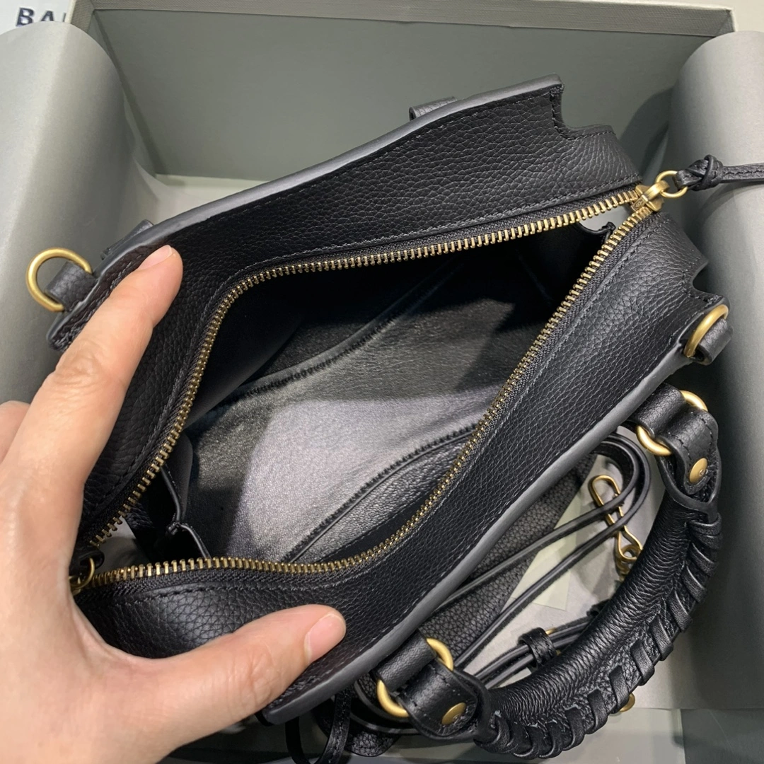 GoodFit Balenciaga Neo  Black Litchi Motorcycle Bag with Gold Accents 64661