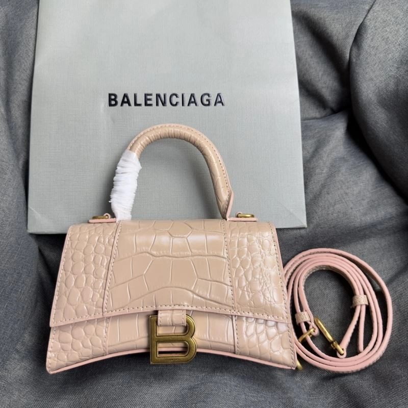 Premium Balenciaga Nude Pink Crocodile Hourglass XS Bag with Gold Buckle 70002