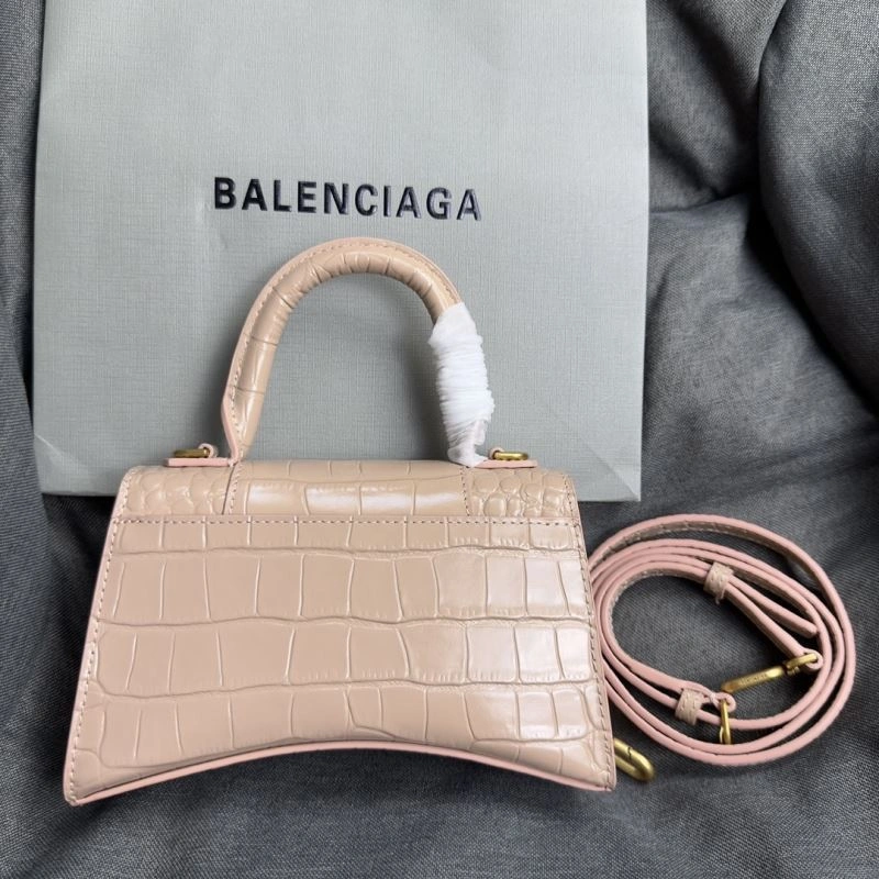 Premium Balenciaga Nude Pink Crocodile Hourglass XS Bag with Gold Buckle 70002