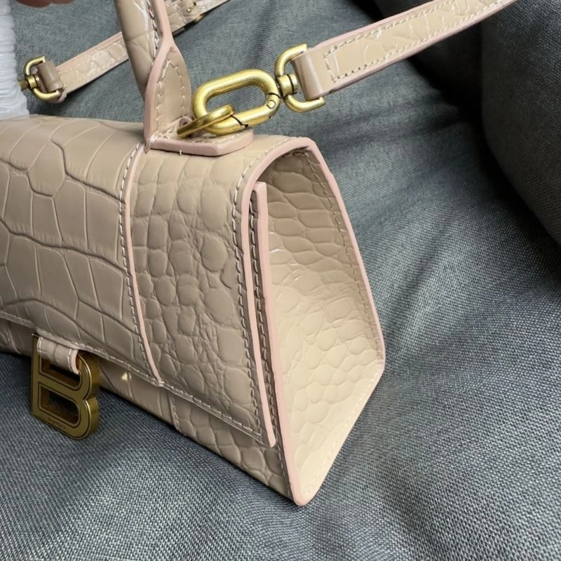 Premium Balenciaga Nude Pink Crocodile Hourglass XS Bag with Gold Buckle 70002