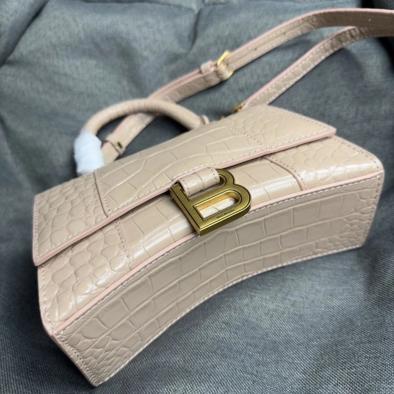 Premium Balenciaga Nude Pink Crocodile Hourglass XS Bag with Gold Buckle 70002