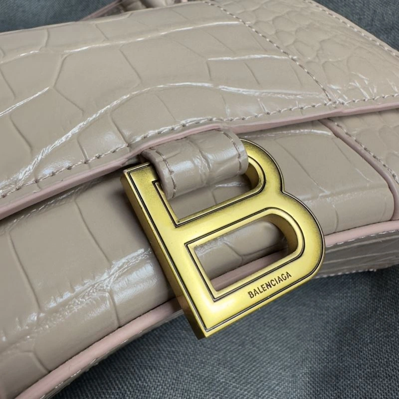 Premium Balenciaga Nude Pink Crocodile Hourglass XS Bag with Gold Buckle 70002