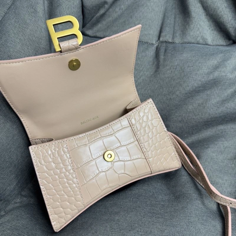 Premium Balenciaga Nude Pink Crocodile Hourglass XS Bag with Gold Buckle 70002