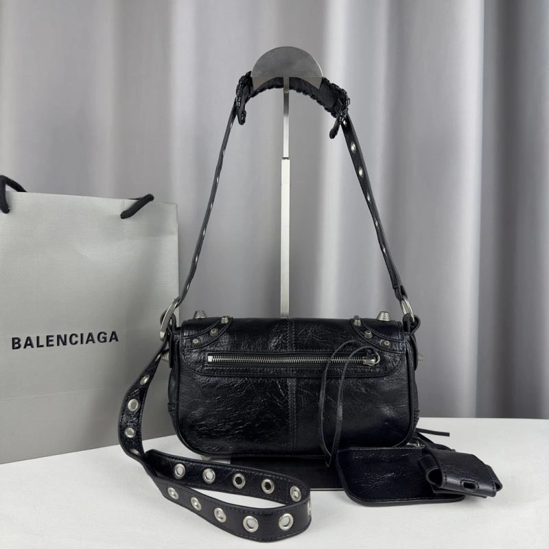 Unique Balenciaga Oil Wax Black Horizontal Motorcycle Crossbody Bag 70063