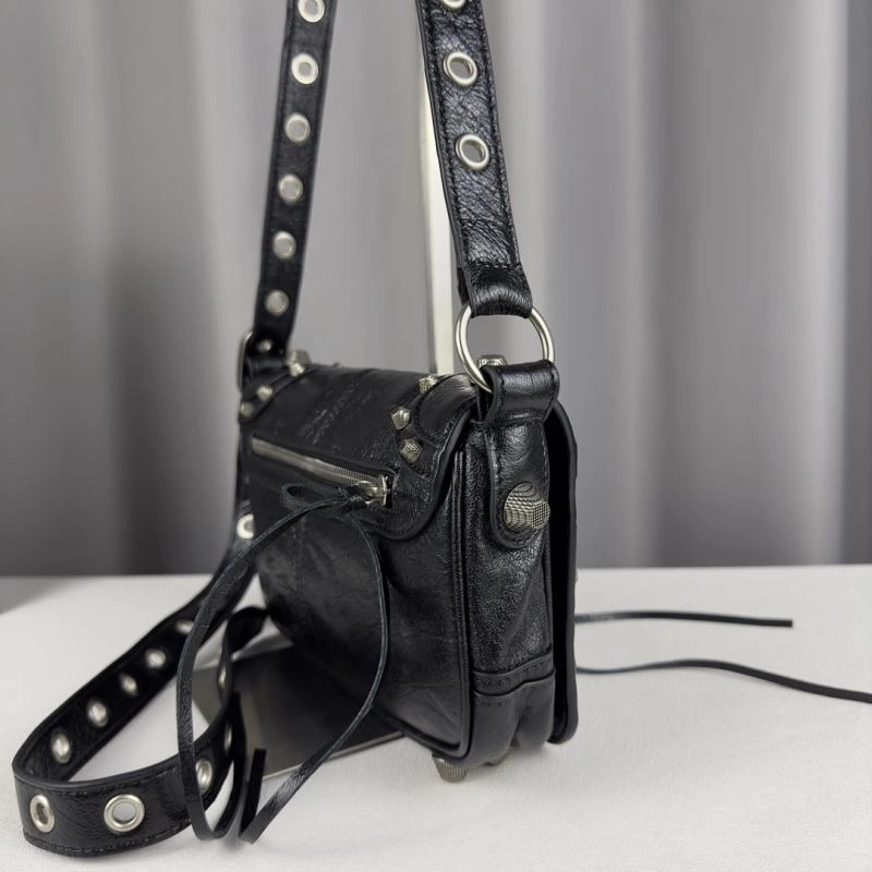 Unique Balenciaga Oil Wax Black Horizontal Motorcycle Crossbody Bag 70063