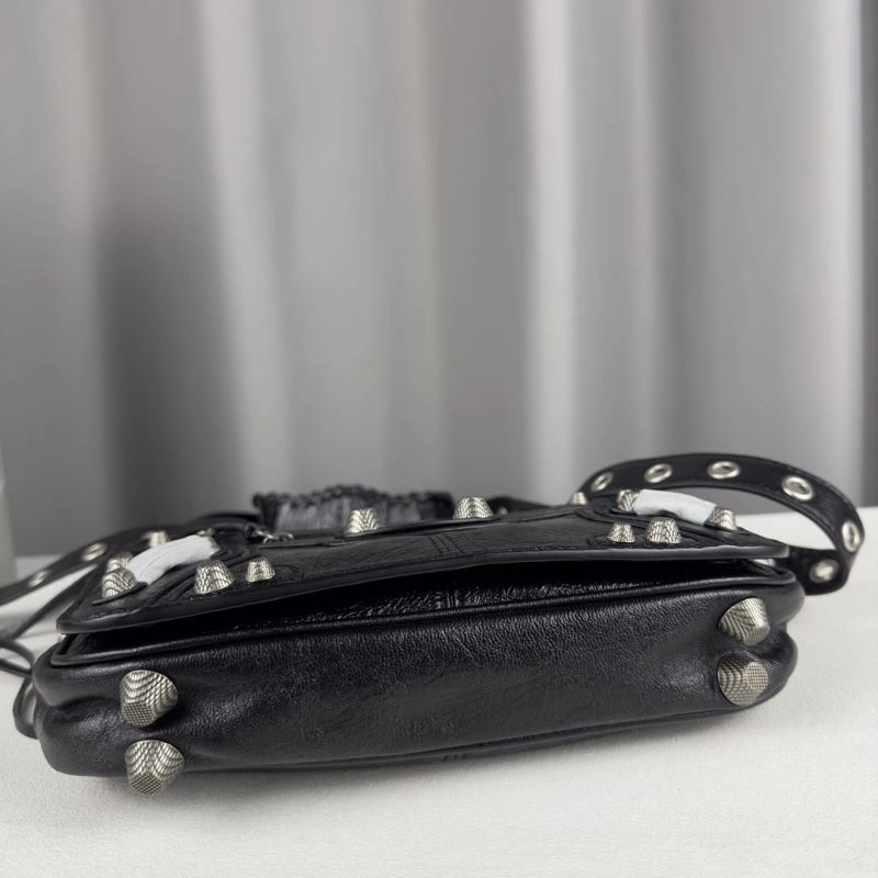 Unique Balenciaga Oil Wax Black Horizontal Motorcycle Crossbody Bag 70063
