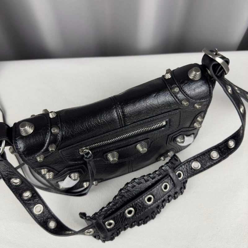 Unique Balenciaga Oil Wax Black Horizontal Motorcycle Crossbody Bag 70063
